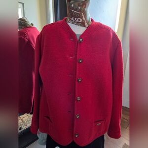 Munischner Strictmoden Red Boiled Wool Button-Up Sweater Jacket Size16 EUR 48